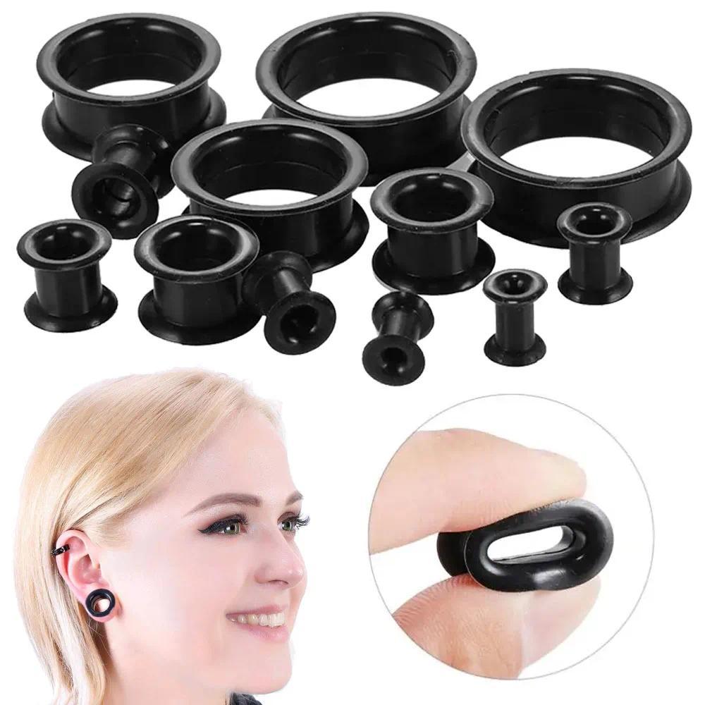 Pair Supersize Flexible Black Color Silicone Double Flared Ear Tunnel Plugs Flesh Tunnel Ear Gauge E