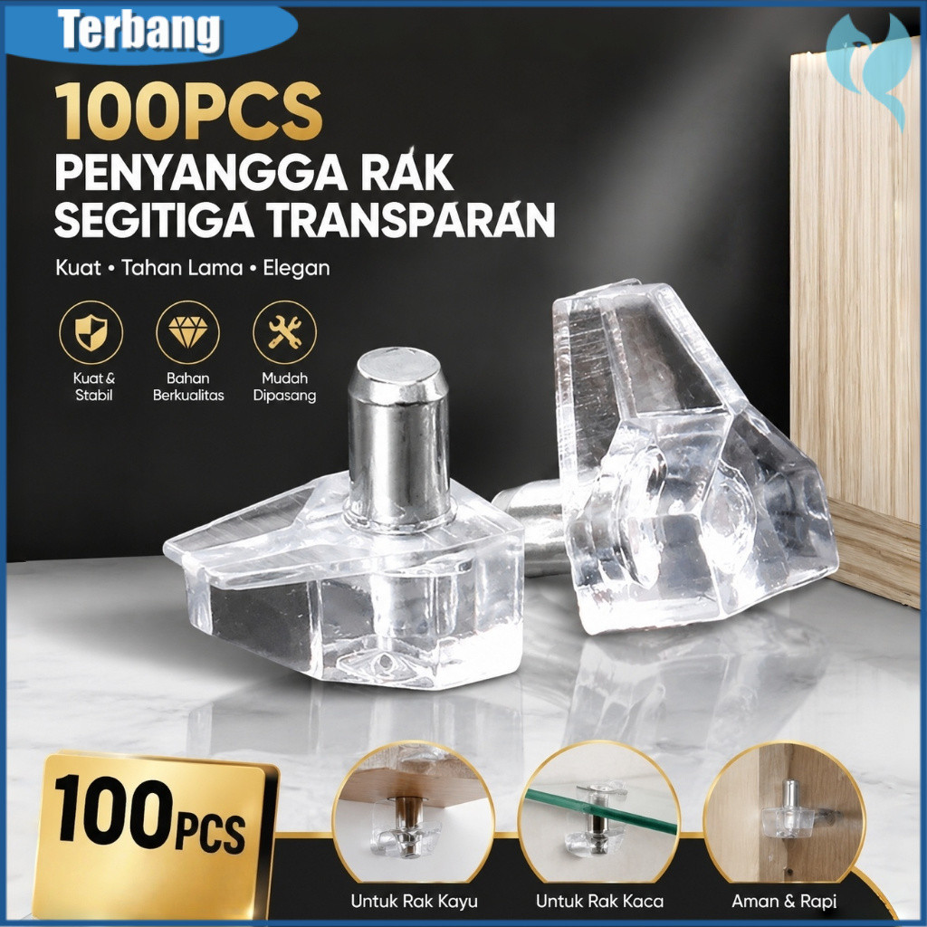 100pcs Ambalan Kaca Pen Besi Ambalan Penyangga kayu kaca Lemari Cabinet Pin Shelf Support