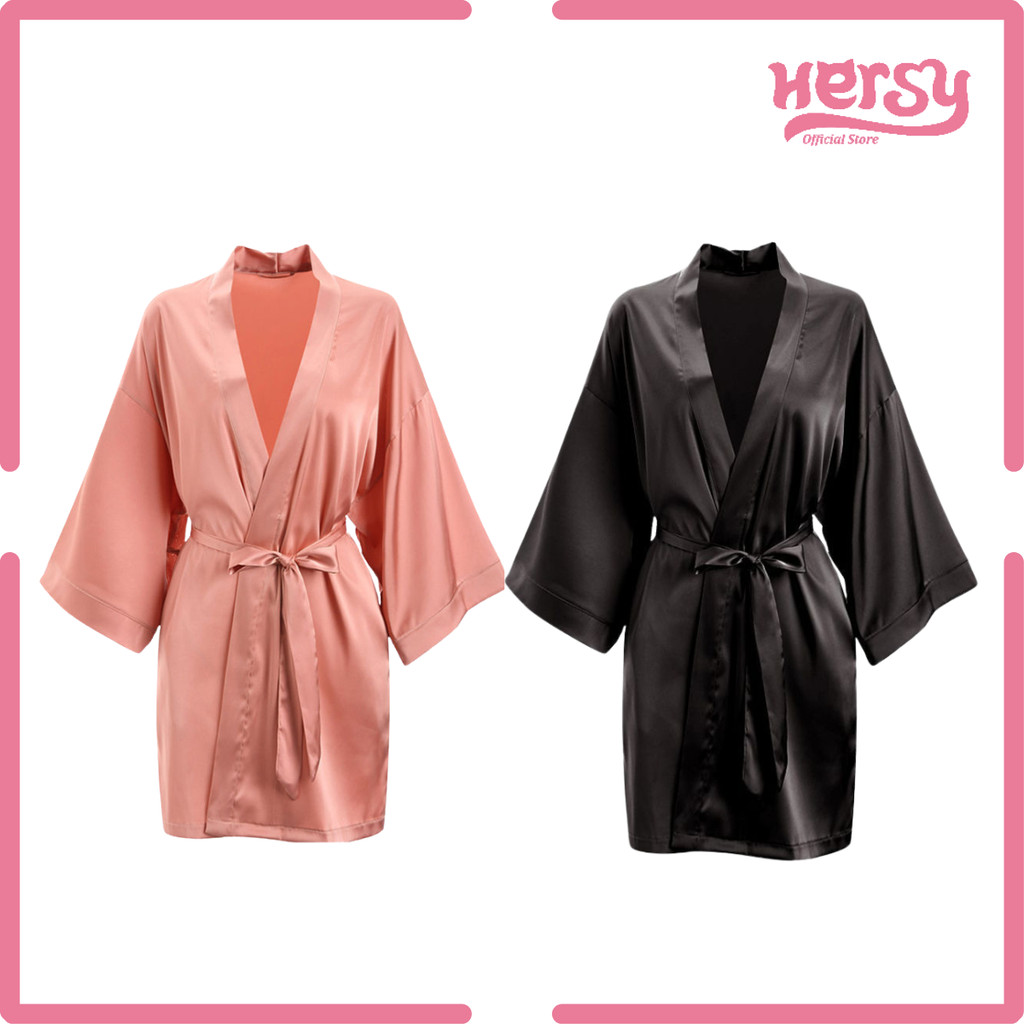Hersy Baju tidur Kimono Set lace bahan satin AsCalor Sutra piyama