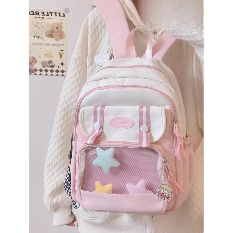 (Ready Stok)Tas Sekolah Terbaru lucu Wanita Anak bintang Cantik Korean Kuliah tas ransel Perguruan f