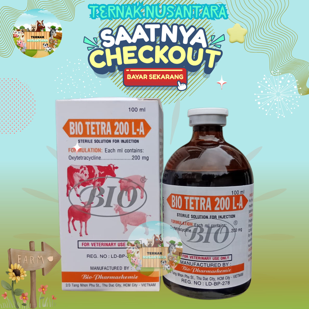 BIO TETRA 200 LA 100 ML - AB Untuk Hewan Ternak Sapi Kambing Domba Kuda Unggas