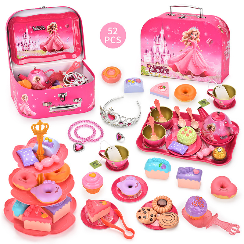 52 pieces/set of tea party set, iron tea set role-playing toy, princess afternoon tea time game, kit