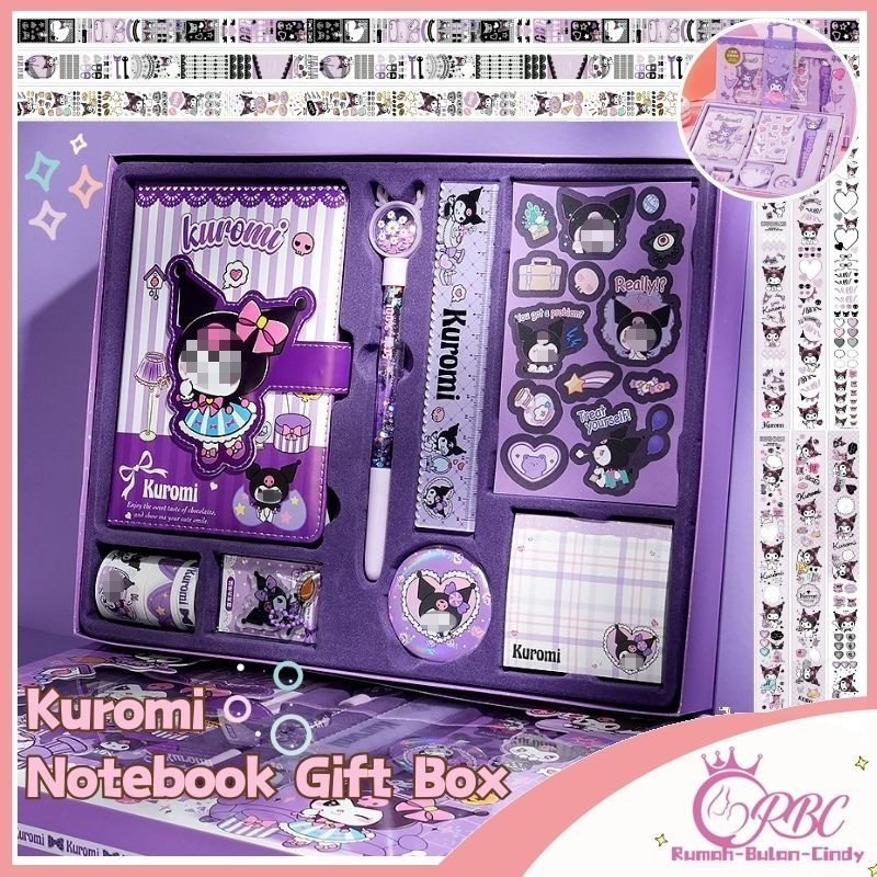[Penjual Loka] Set Notebook kuromi Agenda Set Alat Tulis Hadiah Notebook Penggaris Sticker Memo Gift