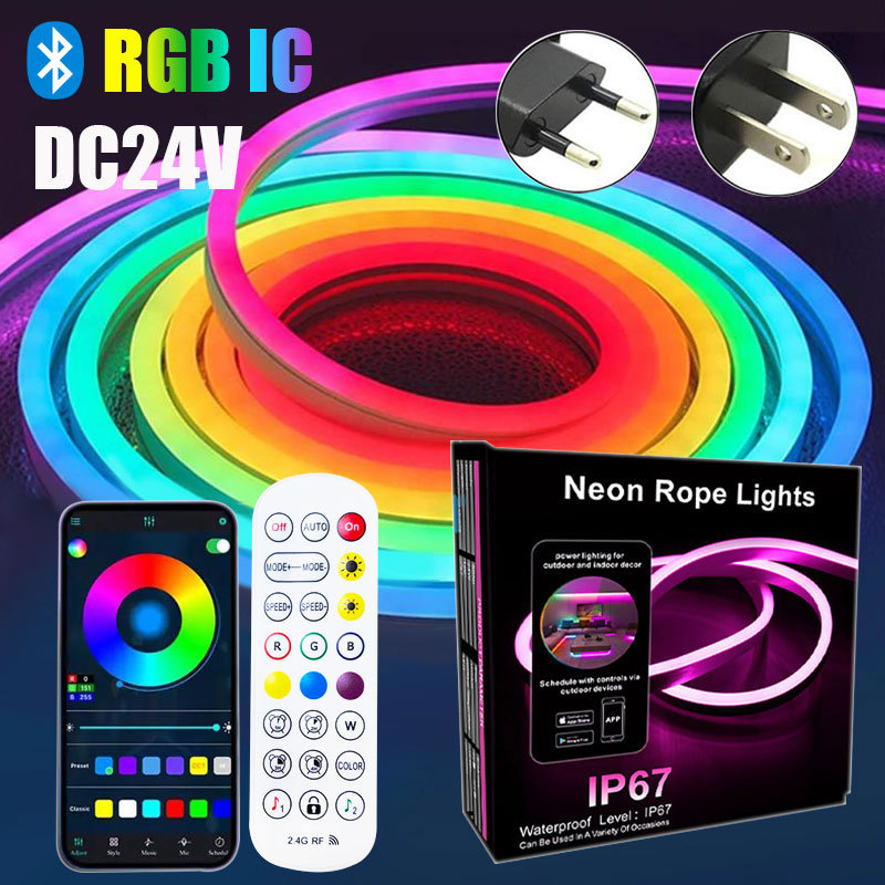 Dc24V Rgb Ic Led Neon Rope Light 5M 10M 15M 20M Smart Led Strip With App Remote Control Flexible Neo