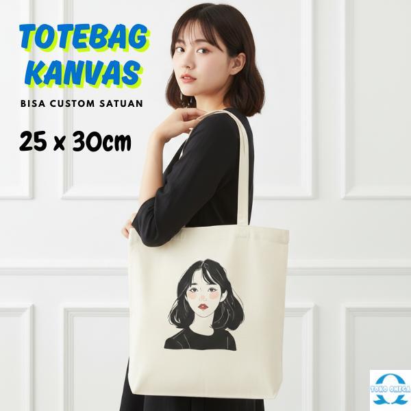 Totebag Custom Kanvas Marsoto Cream 25x30 Bahan Tebal Premium, Cetak Full Color Desain Favorit Tas S