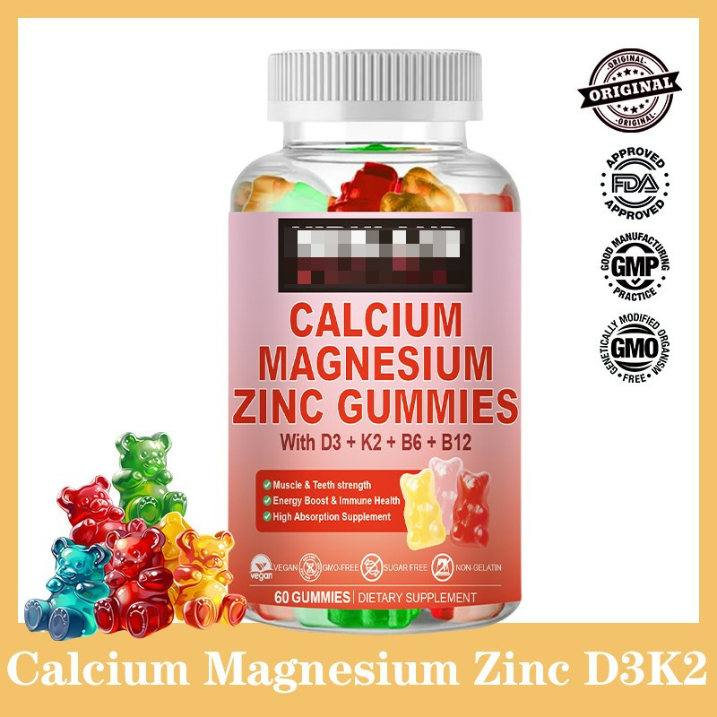 Calcium Magnesium Zinc Gummies with Vitamin D3 K2 B6 B12 60pcs – Suplemen Tulang & Gigi Kuat, Penyer