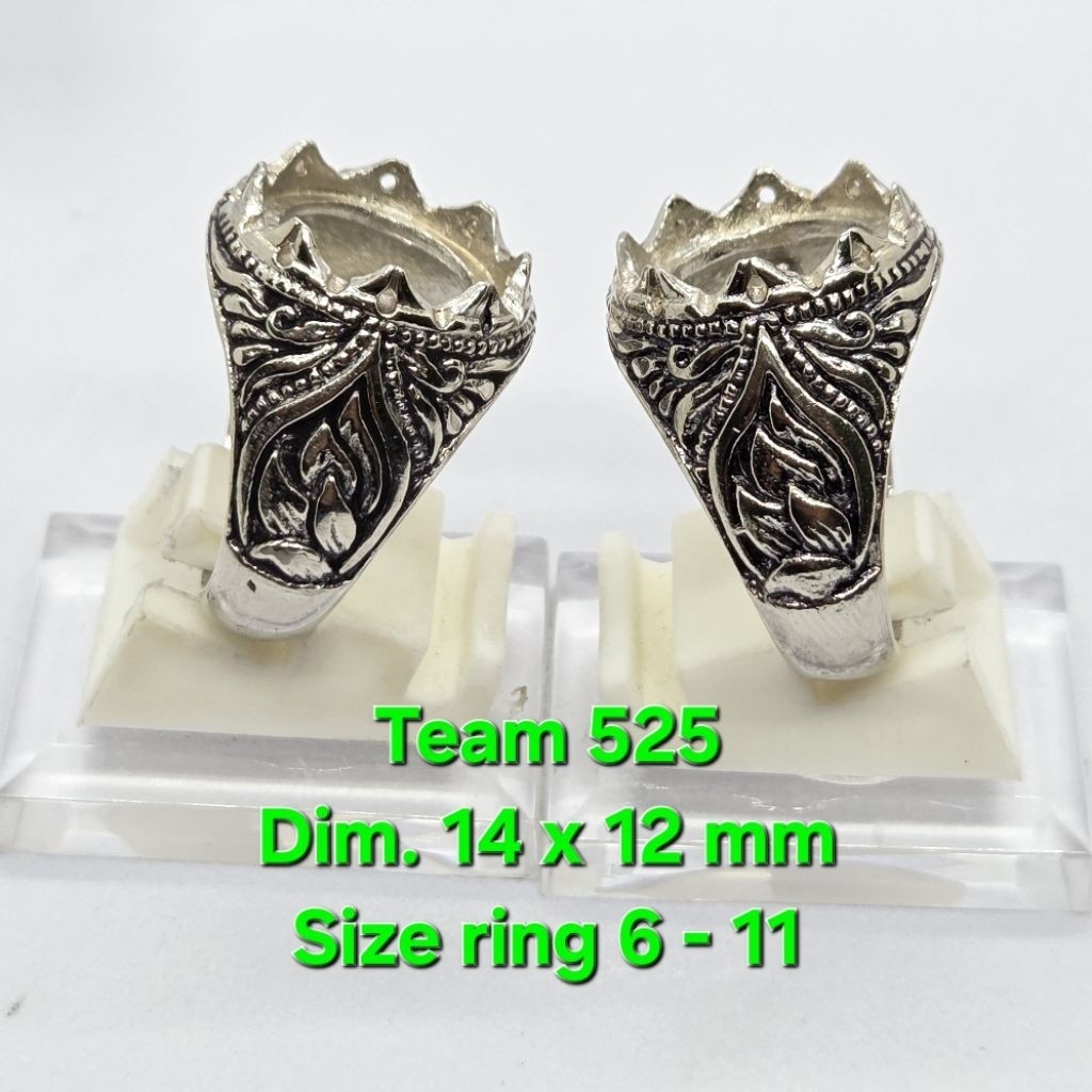 Ring emban alpaka super dim 14x12 cakar rintik semi tanam motif daun TALAS / pengikat ring cincin ba