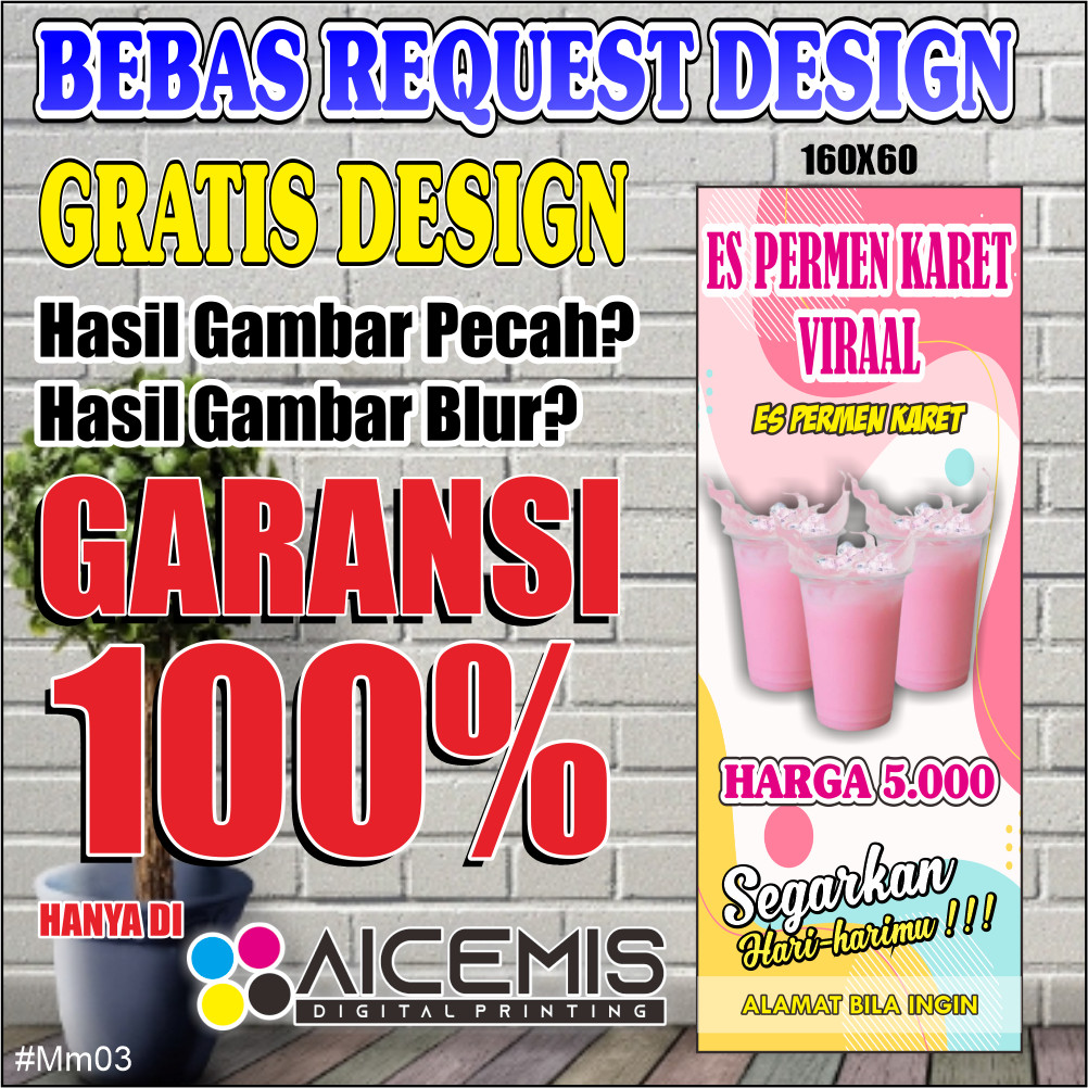 Spanduk Es Permen Karet / Spanduk Es Viral / Spanduk Murah / Spanduk Minuman / Spanduk Boba / Spandu