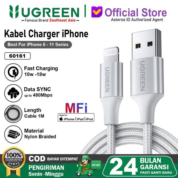 POCKETPHONE UGREEN Kabel Data iPhone MFi USB Lightning Dan USB Type C To Lightning - USB-A 60161 1M