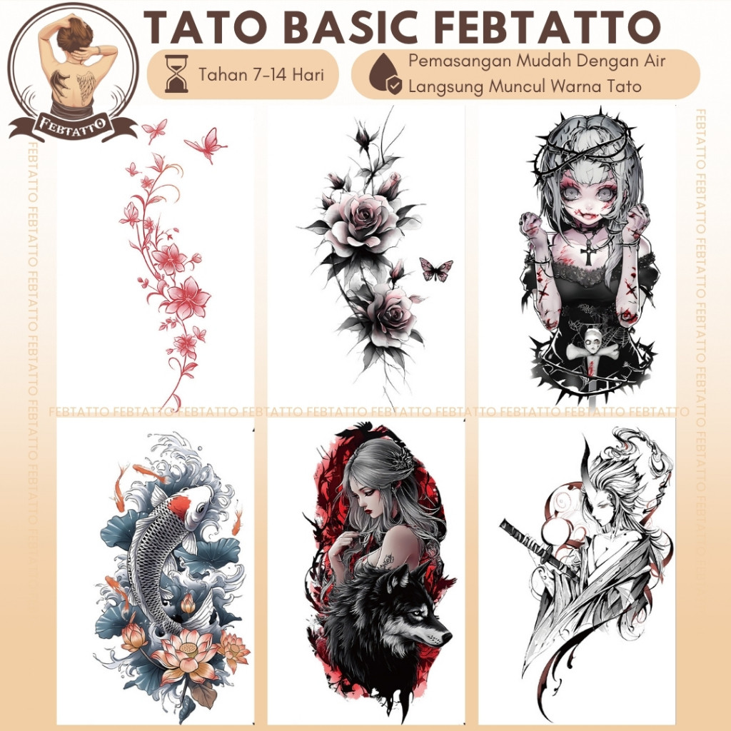 TERBARU Stiker Tato Temporer Tahan 1-2 Minggu 11x21cm Tatto Temporary Semi Permanent Geisha wanita n