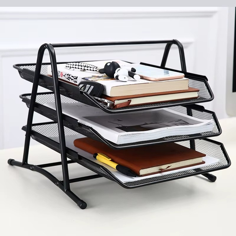 3 Susun Rak Dokumen Besi Susun Rak Surat Jaring Tray Dokumen A4 File Organizer Meja Belajar Kerja Ka
