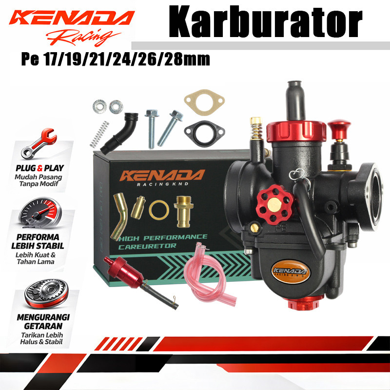 KENADA RACING  Karburator Karbu Pe17//24/26/28/19/21MM Flange Black Cocok Untuk Sebagian Besar Seped