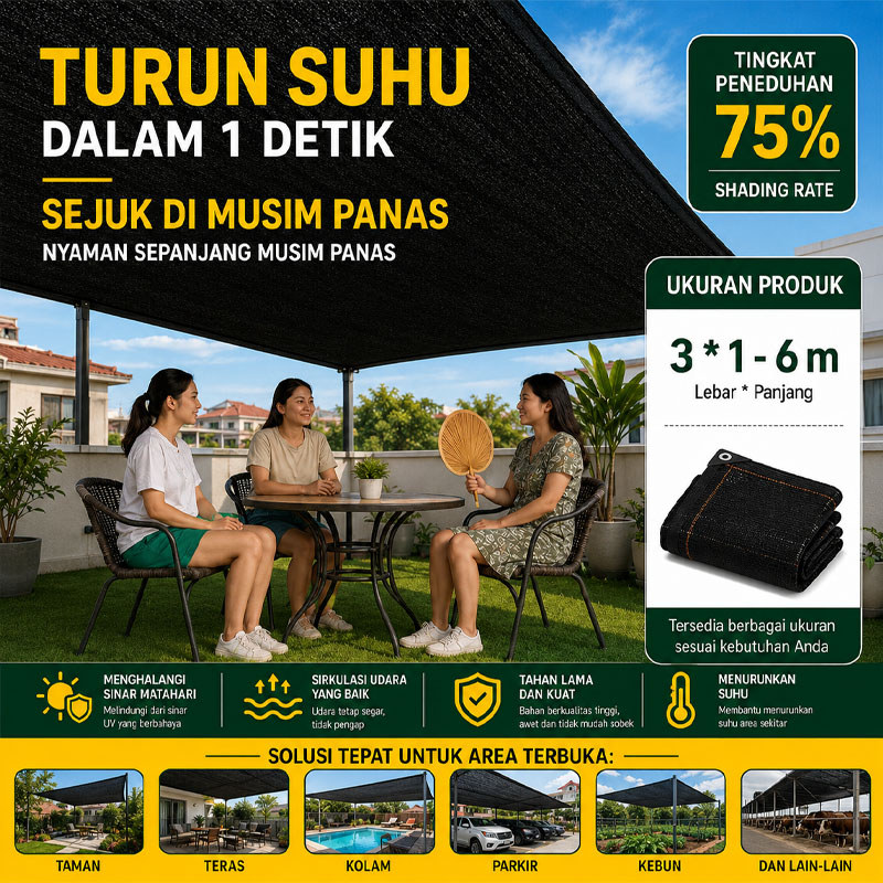 Paranet 75% Jahit Mata Ayam | Paranet Jahit Lis Pinggir | Anti-UV Shade Net