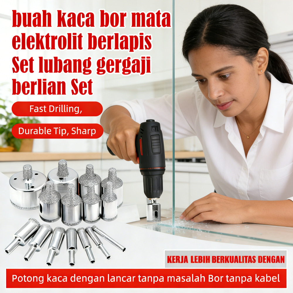 bor kaca gergaji mata 10 lubang Set elektrolit Set kaca bor