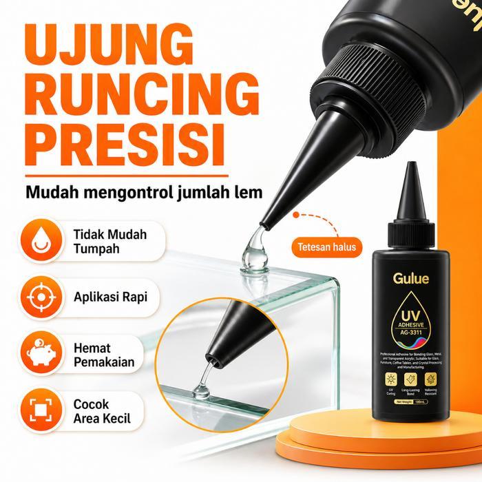 READY Gulue Lem UV Adhesive AG-3311 50ml Cepat Kering dengan Sinar UV Bening Tahan Air Anti Kuning u