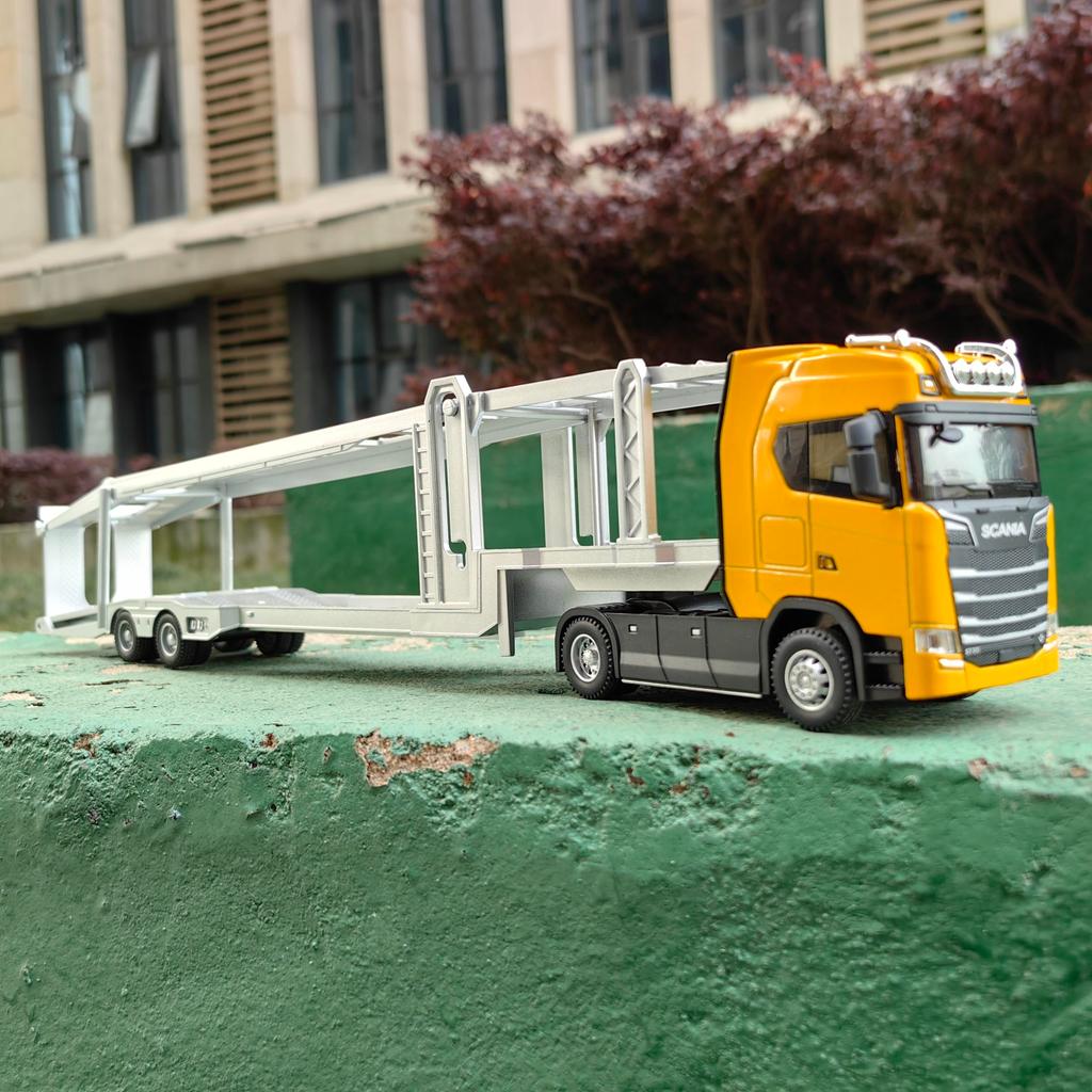 1:50 Alloy Diecast Large Truck Model Car Toy Simulation Container Toy Sound and Light Pull BackTrans