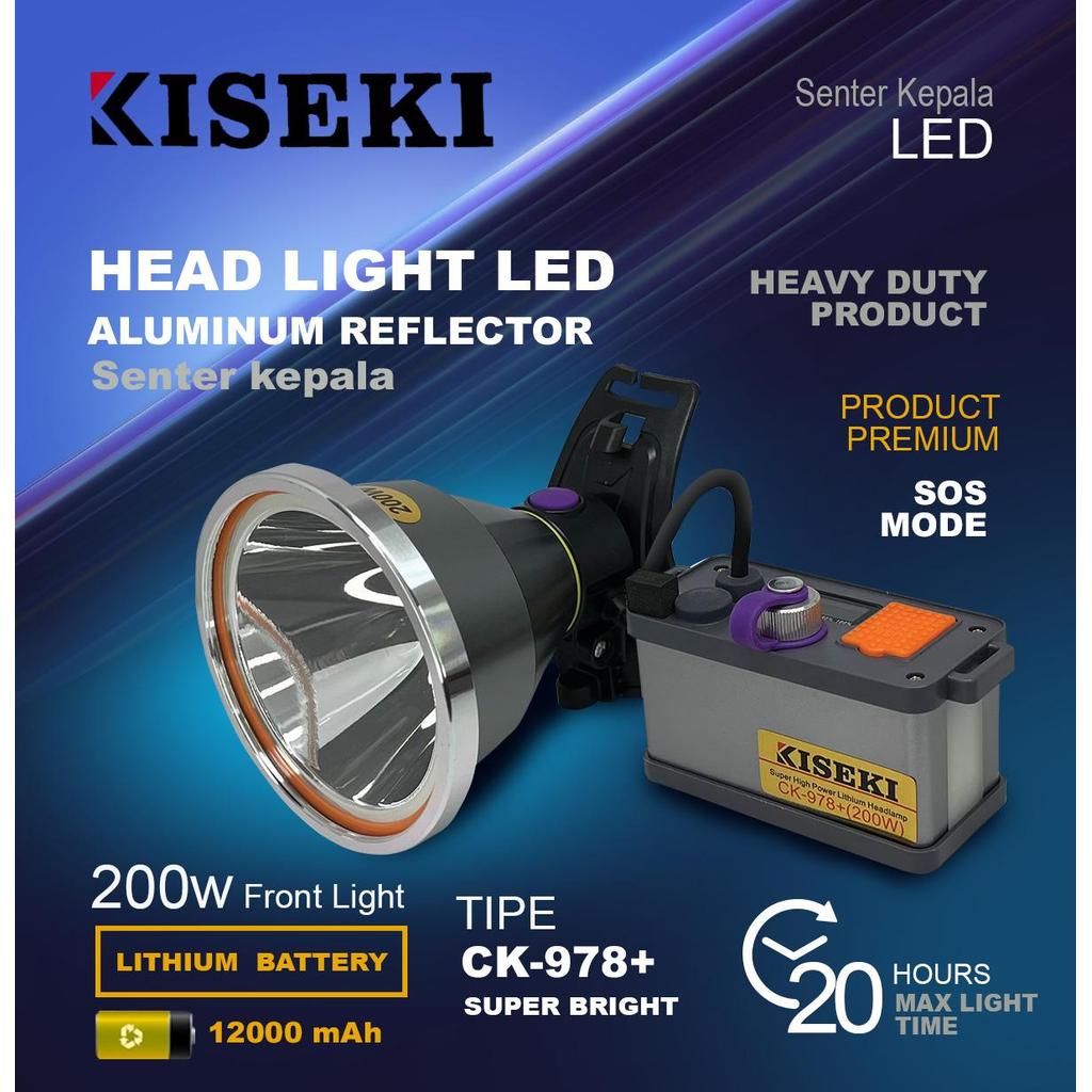 JUAL Senter Kepala Kiseki CK-978+ Headlamp 200Watt Led Light Super Bright Tahan Hingga 12Jam