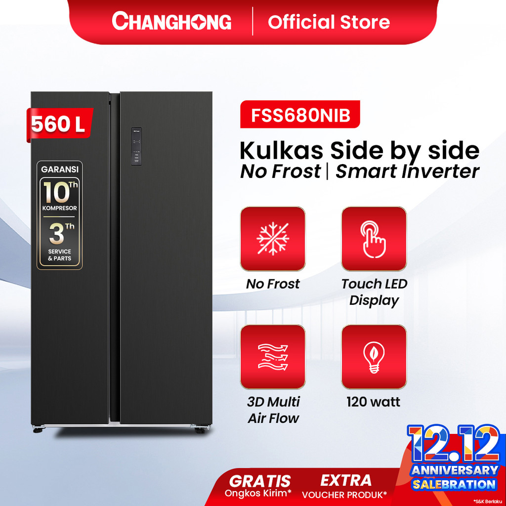 CHANGHONG Kulkas 2 Pintu Side by Side FSS680NIB 560 Liter