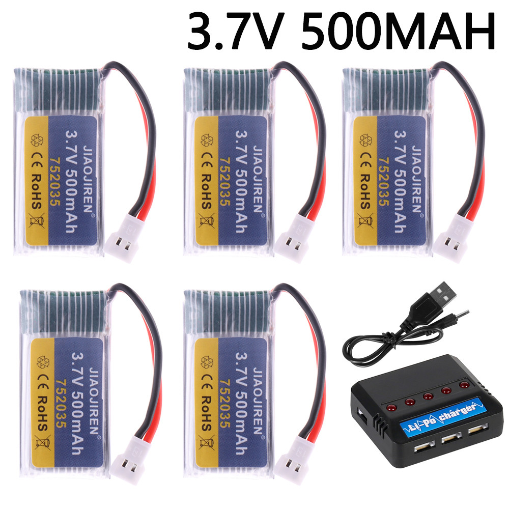 3.7V 500mAh 752035 Lipo Battery with arger For H107 H31 KY101 E33C E33 RC Drone Helicopter Spare Par
