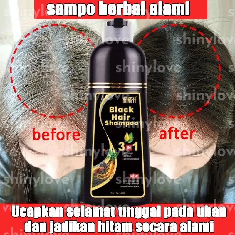 Shampoo Penghitam Rambut Uban Permanen Halal 500ml Shampo Uban Herbal Natural Penghilang Uban Cepat,