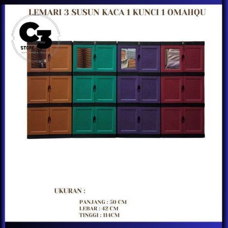 Lemari Pakaian Plastik Mini Susun 3 / 4 OMAHQU Include Kaca Cermin & Kunci