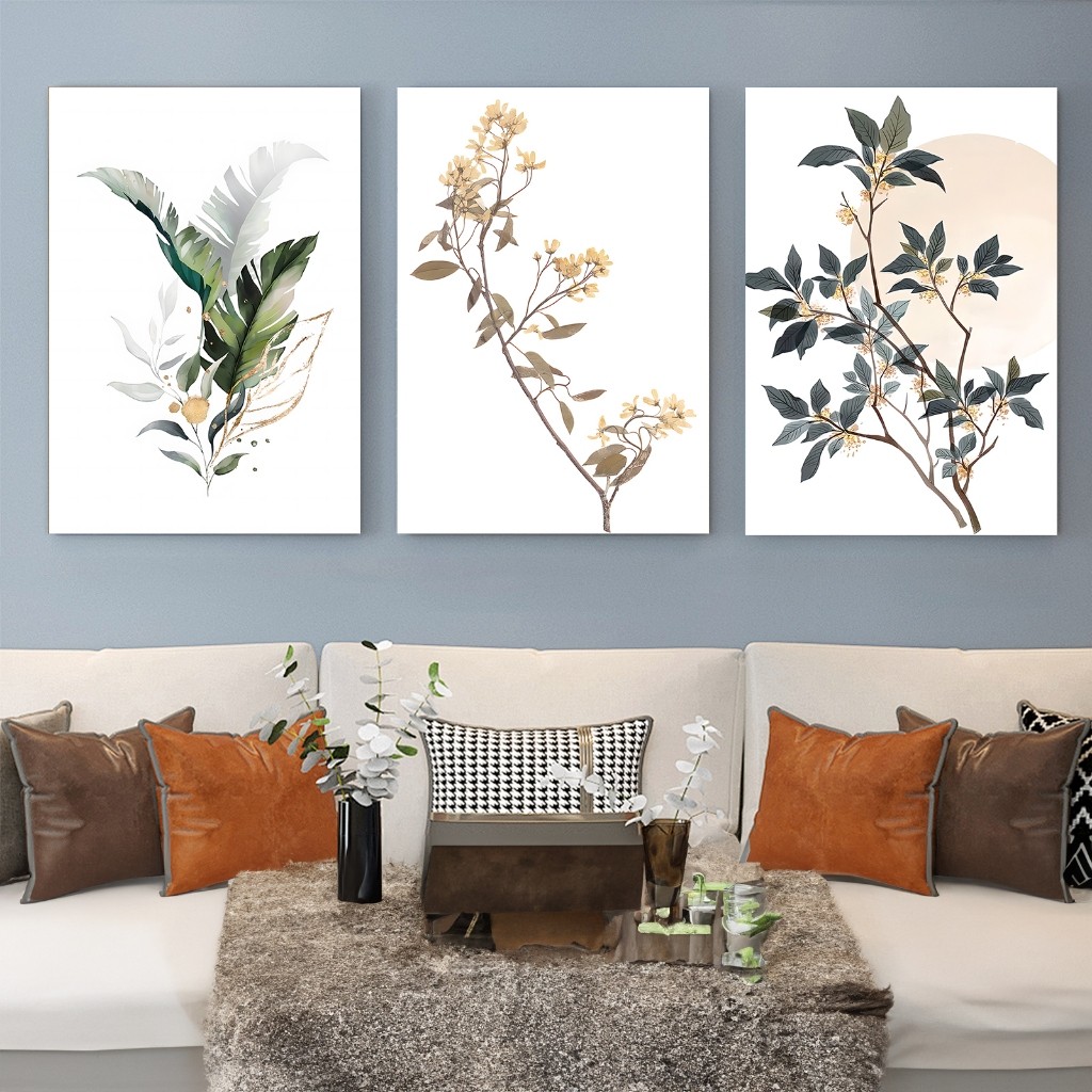 Set Seni Dinding 3 Buah - Cetakan Abstrak Tanpa Bingkai dengan Alas Perekat Hiasan Dinding Pajangan 