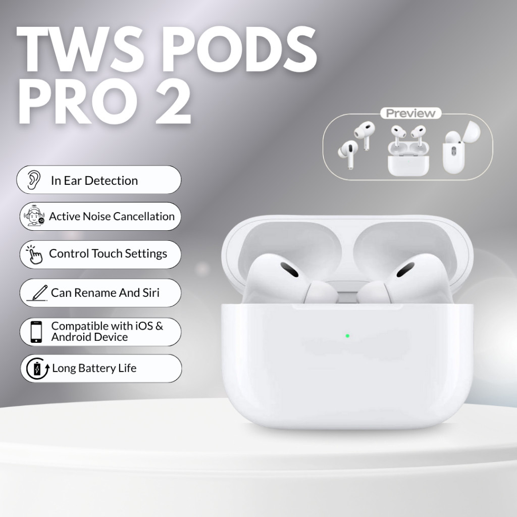 Maxis TWS Pods Pro2 Active Noice Cancellation Earphone Bluetooth Kompatibel iOS & Android Device