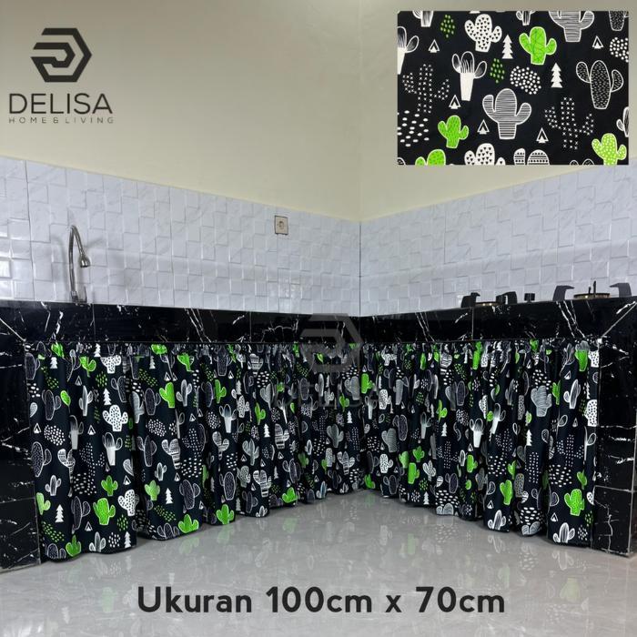 Gorden Kolong Dapur Minimalis 100 x 70 cm Bahan Poliester Premium Motif Segitiga Hitam Tirai Dapur M