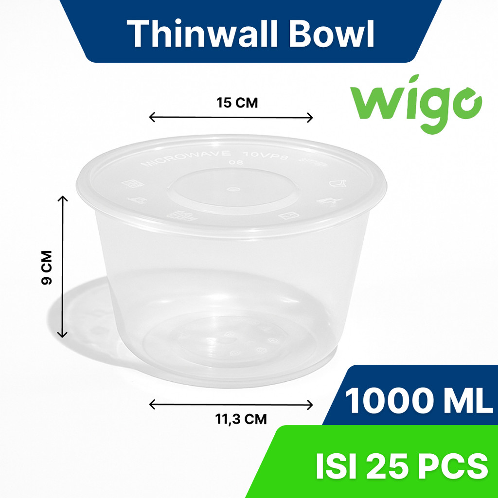 THINWALL WIGO BOWL (Mangkuk) 1000ml isi ISI 25 pcs, CUP Salad buah, CUP Salad Sayur, Cup Bakso, CUP 