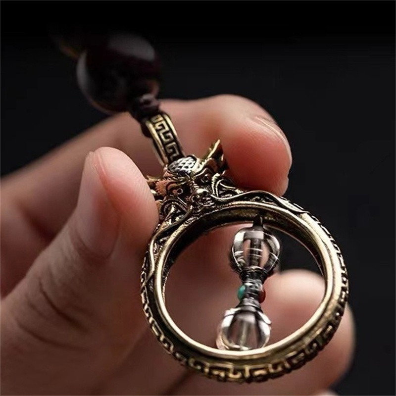 Personality Relief Dragon Head Pendant Necklace For Men Jewelry Vintage Vajra Pestle Necklace Male C