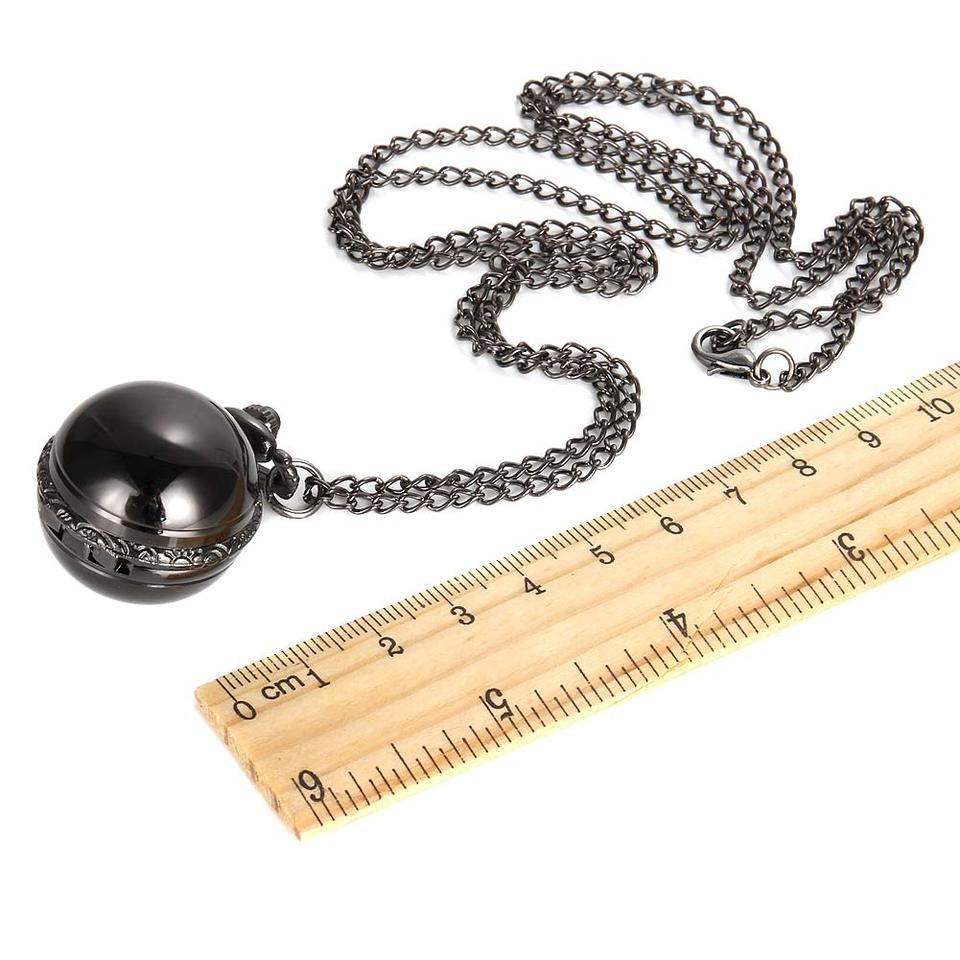 Small Creative Black Spherical Quartz Pocket Watch Quartz Pocket Watch With Sweater Necklace Jewelry