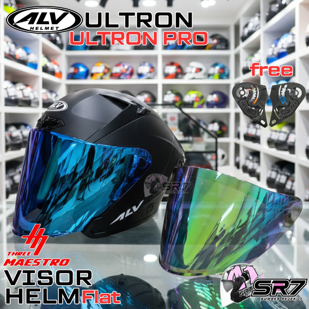 HELM ALV ULTRON PRO Visor Helmet FLAT, HELM GANTENG ALV, Helmet Half face,putih clear smoke, Alv ult