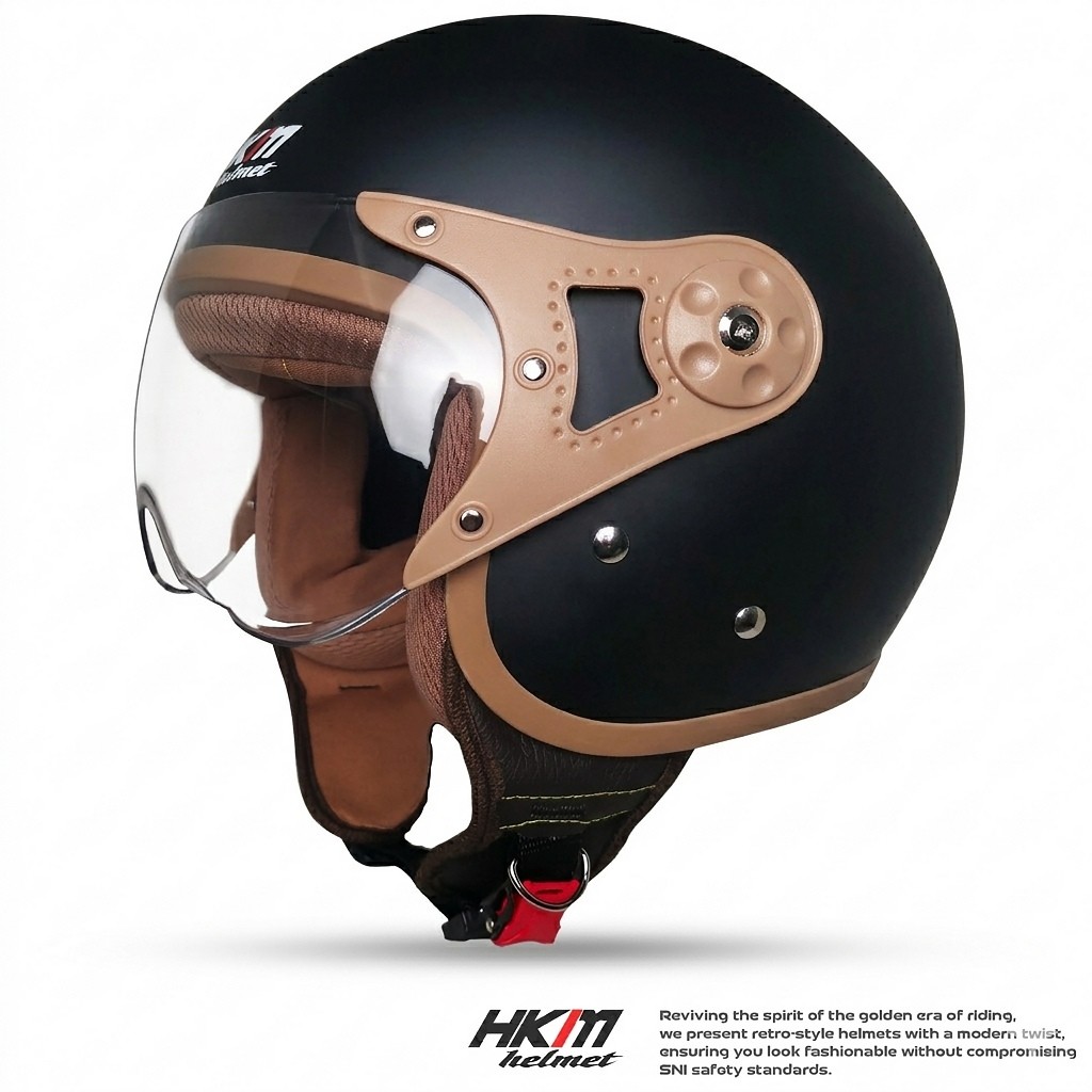 Helm Bogo Retro Pilot HKM Hitam Dof | Retro Dewasa Kaca Pilot | Helm Motor SNI Stylish Wanita