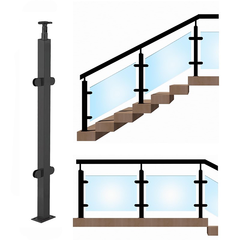 Delova Tiang Railing Kaca Minimalis Dengan Klip Kaca - Railing Hitam Untuk Balkon & Teras Rumah