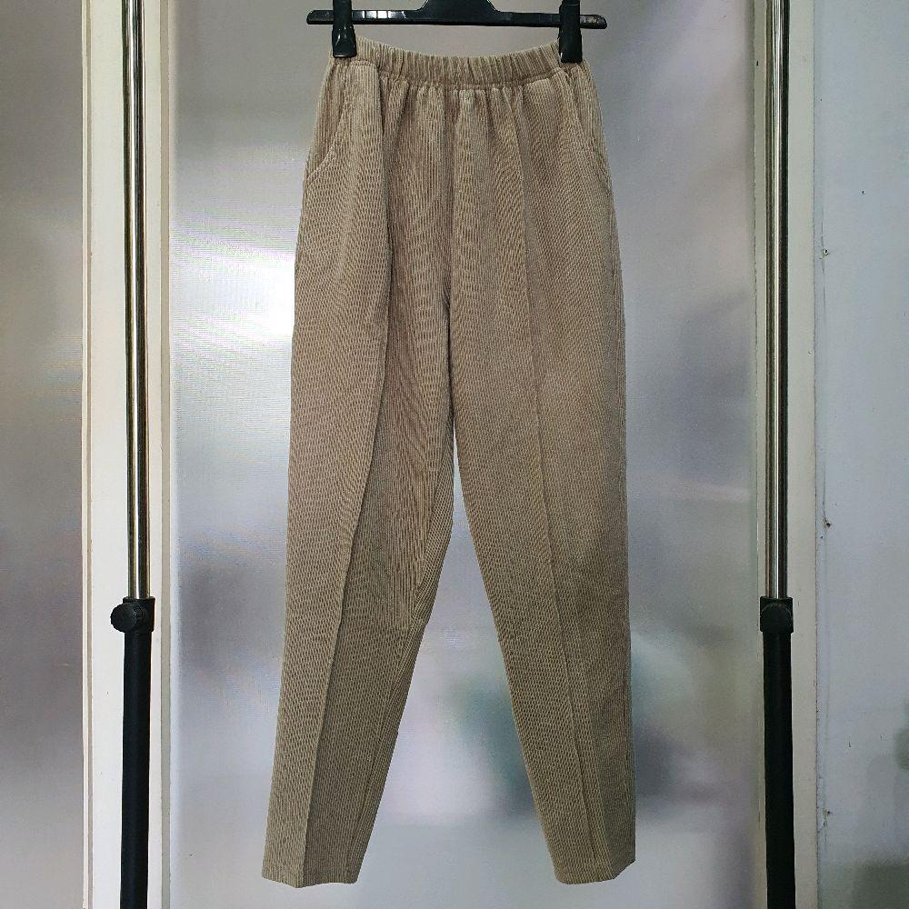 AC celana panjang wanita corduroy karet cokelat susu preloved second bawahan cewek Stretch Casual Sa