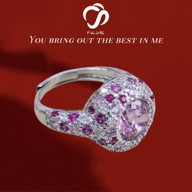 FULSHE Cincin Berlian Asli Wanita 2 Karat Langit Berbintang Berlian Merah Muda Super Berkilau