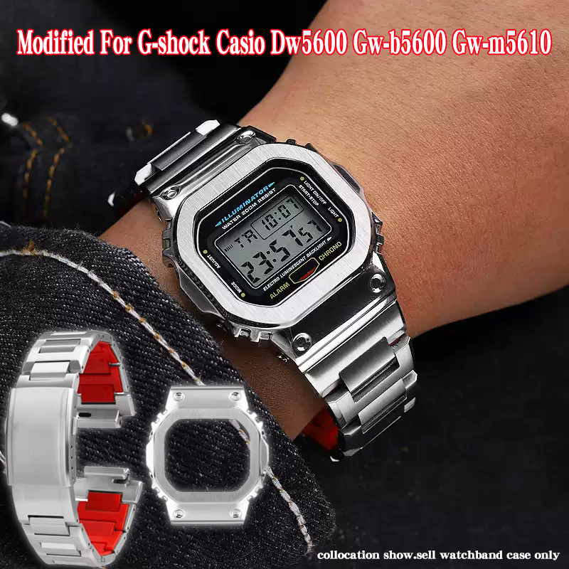 DW-5600 Stainless Steel Wat Strap Case For G-SHOCK Casio DW5600 GW-B5600 GW-M5610 DW5600 Mofied Red 