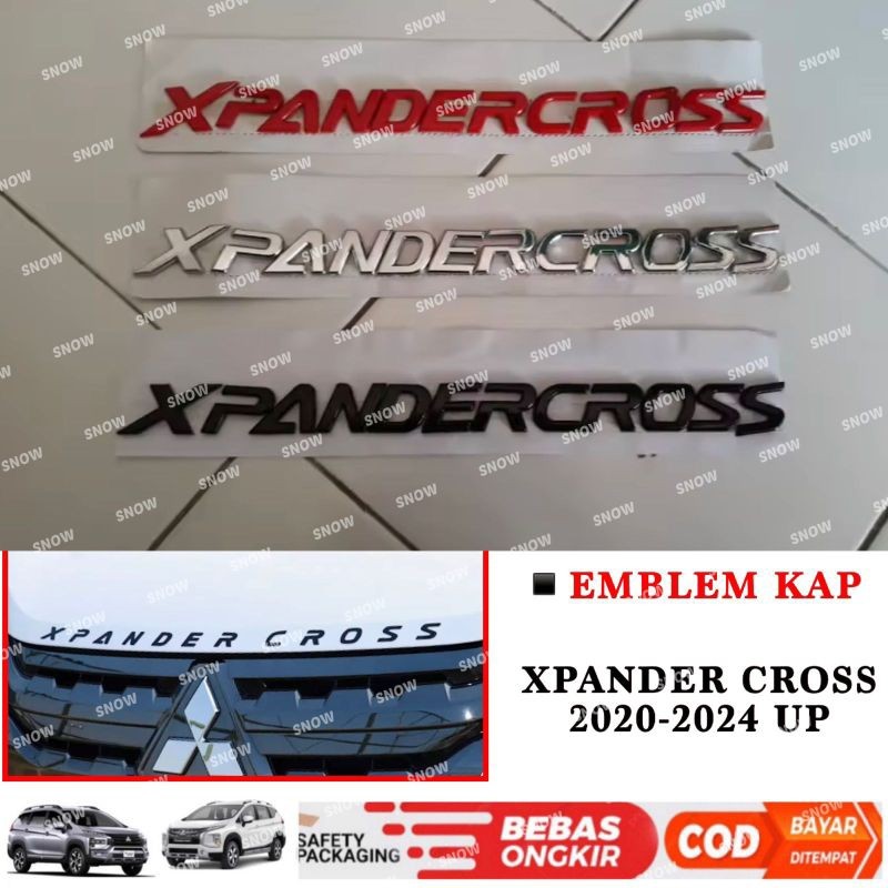( angkasakulon01 ) Emblem Kap Mesin Mobil Xpander Cross 2020 2023 2024 2025 Hitam Chrome Merah