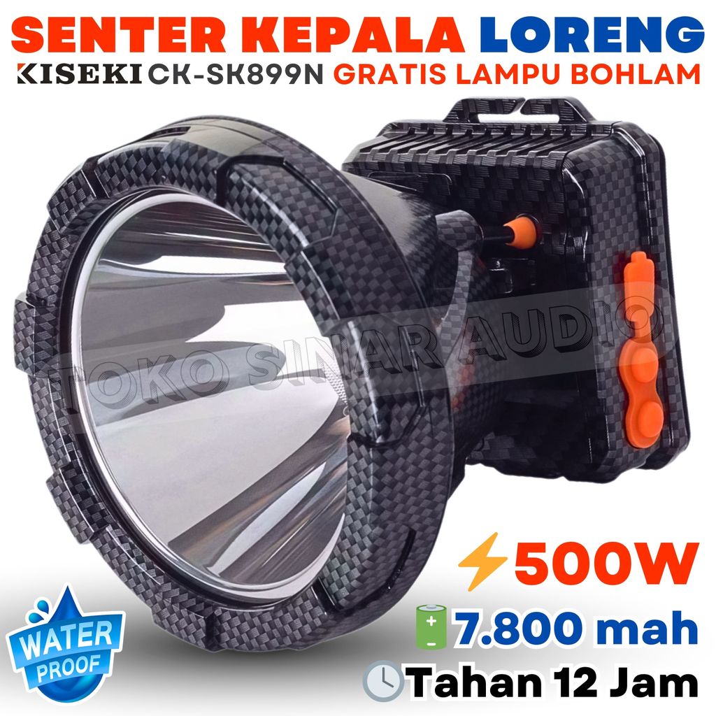 promo toko 500W Senter Kepala Premium KISEKI CK-SK899N | 7.800mAh Cahaya Putih Tahan 12-24 Jam | Tah