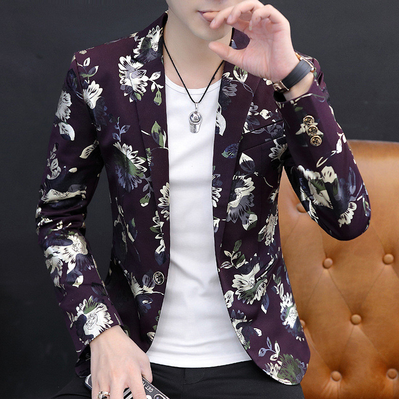 Blazer Pria Santai Slim Fit Single Breasted Setelan Kecil