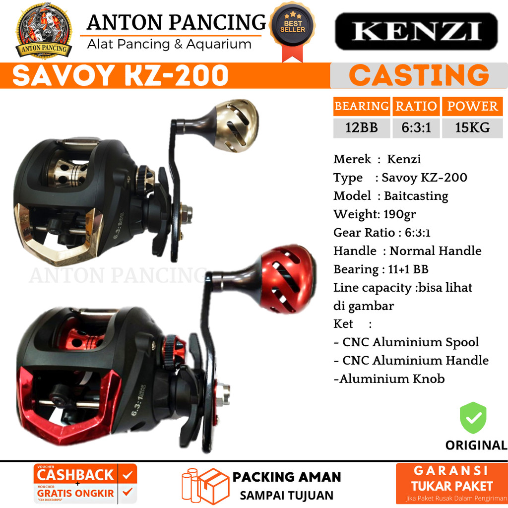 Reel Pancing Kenzi Savoy KZ-200 12 Bearing Casting Handle Kiri