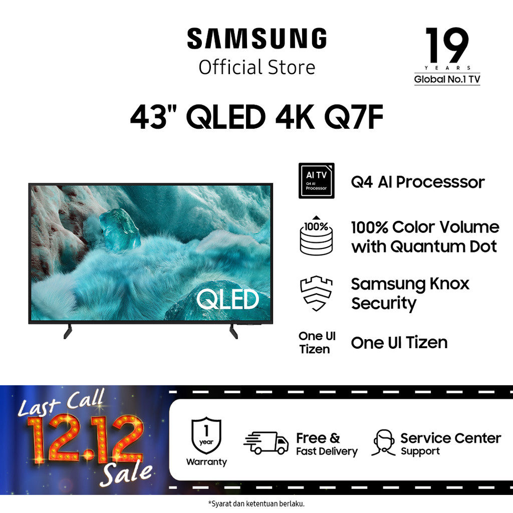 Samsung Smart TV 43" QLED 4K Q7F | Q4 AI Processor | Samsung Knox Security | QA43Q7FAAKXXD