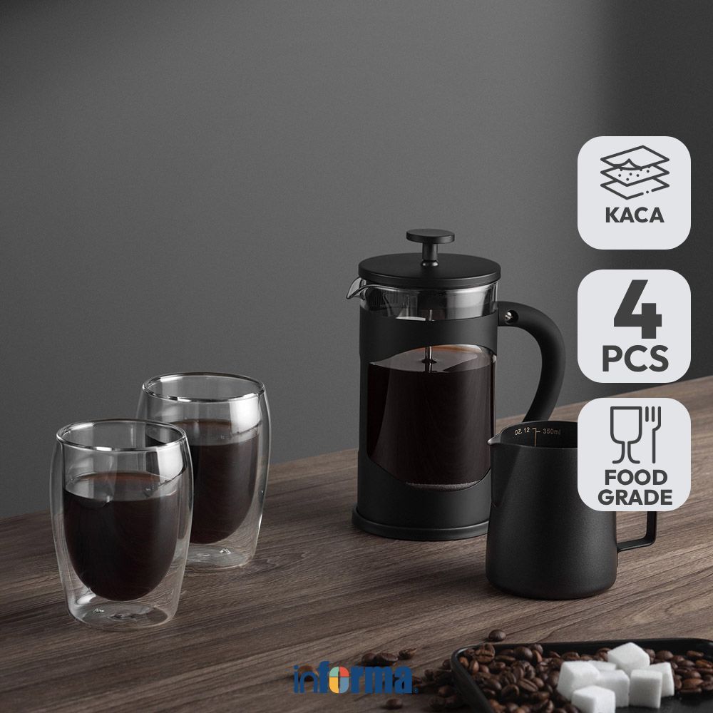 Informa Appetite Teko Kopi Robusta Press Kaca Set 4 Pcs - Hitam