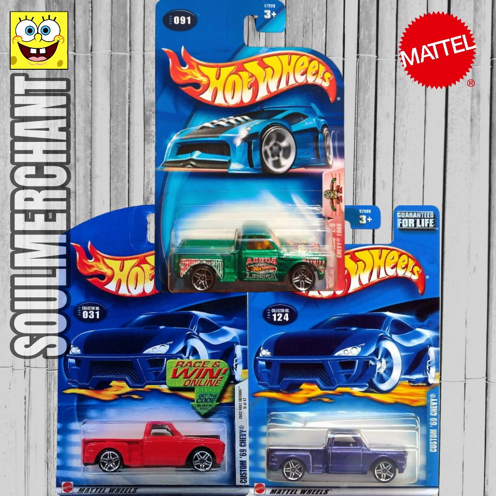 HOTWHEELS CUSTOM 69 CHEVY PICKUP HIJAU MOBIL DIECAST TRUCK KLASIK