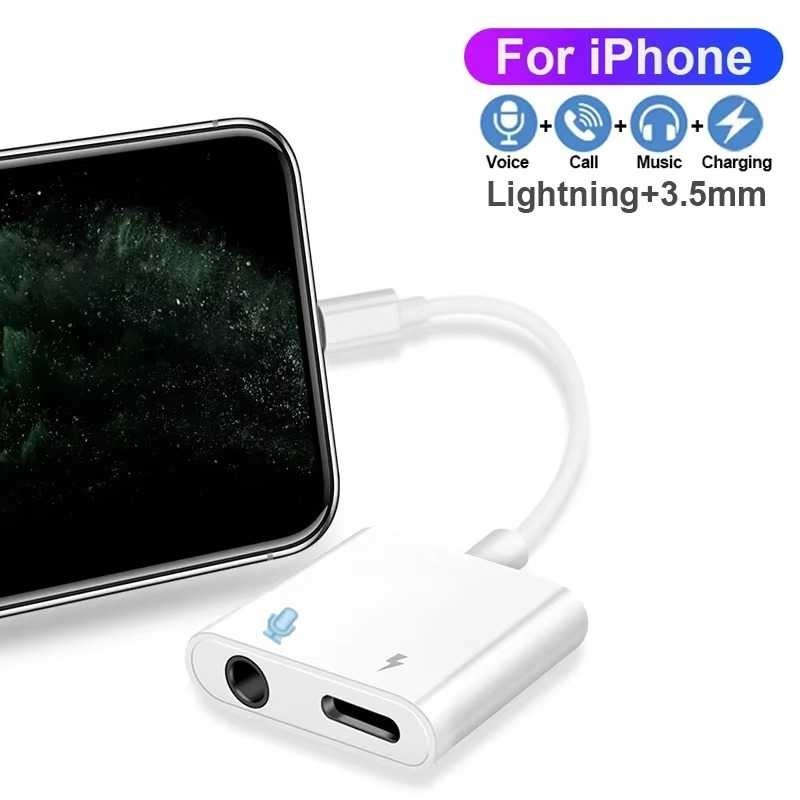 Converter Audio Lightning 2in1 Charging Splitter Jack 3.5mm Adapter iPhone 6 7 8 X XR XS 11 12 13 14