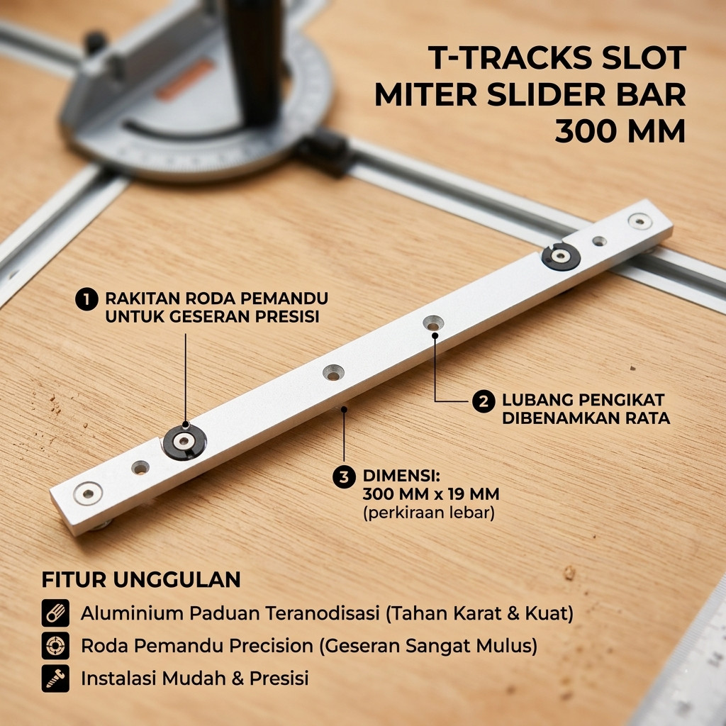 T-tracks Slot Miter Slider Bar Woodworking with Stop 300mm - Miter Slider Bar Adjustable Stop untuk 