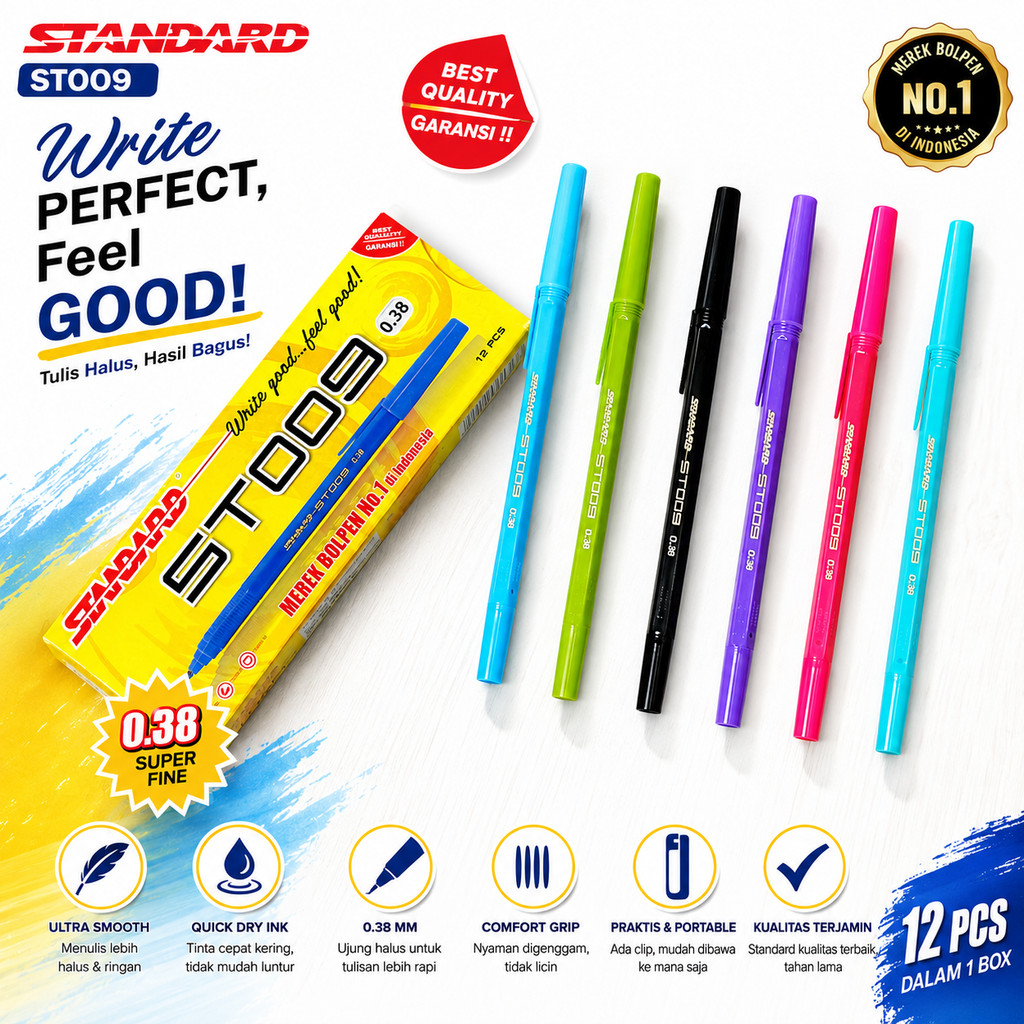 [1BOX] BALL PEN STANDARD ST 009 0.5 TINTA HITAM [12PCS] PENA PULPEN STANDARD