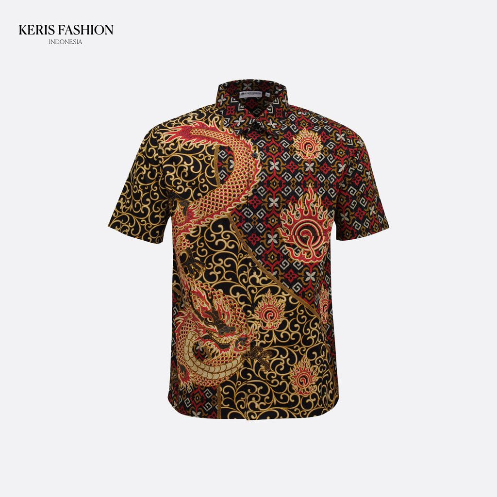 Keris Gallery Kemeja Batik Slimfit Lengan Pendek Motif Naga-Nagari - Hitam