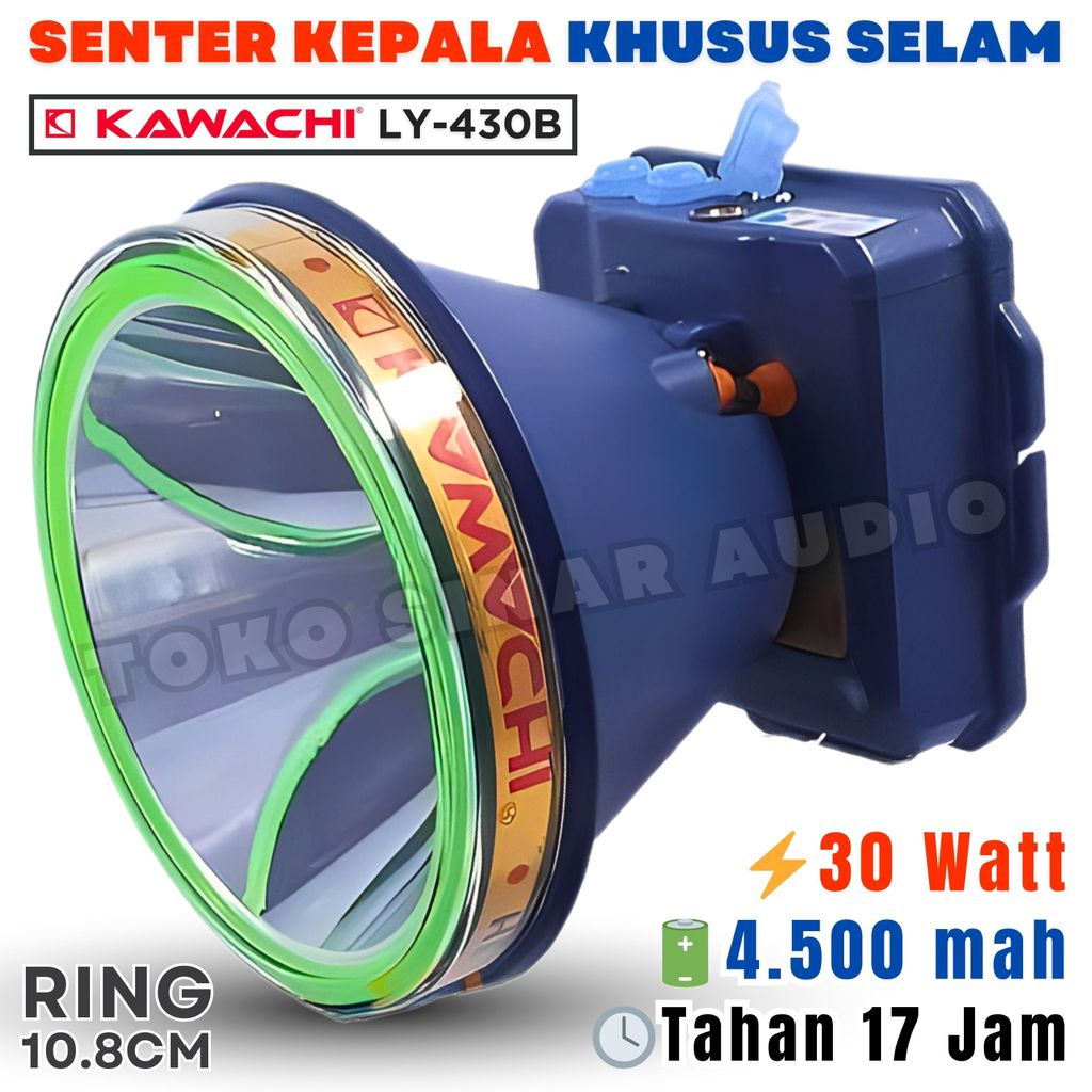 Senter Kepala Selam Anti Air 30 Watt Tahan 17Jam ORIGINAL KAWACHI Sinar Putih Baterai 4500mAh | LY-4