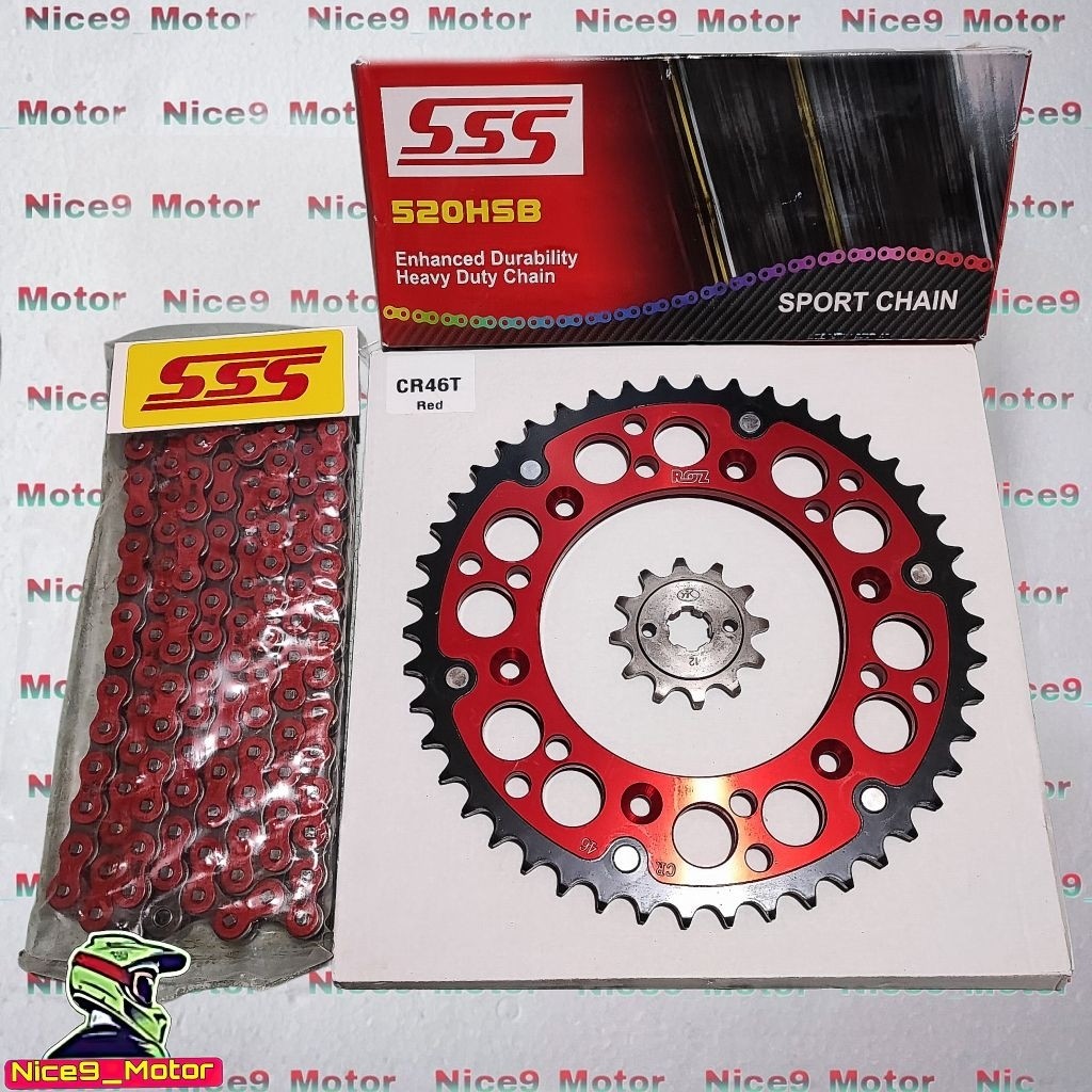 Gear Set 520 ROZ CRF 150L CRF 230 CRF 250 Gir Set 520 CRF 150L ROZ Set Rantai SSS Merah Trabas Super